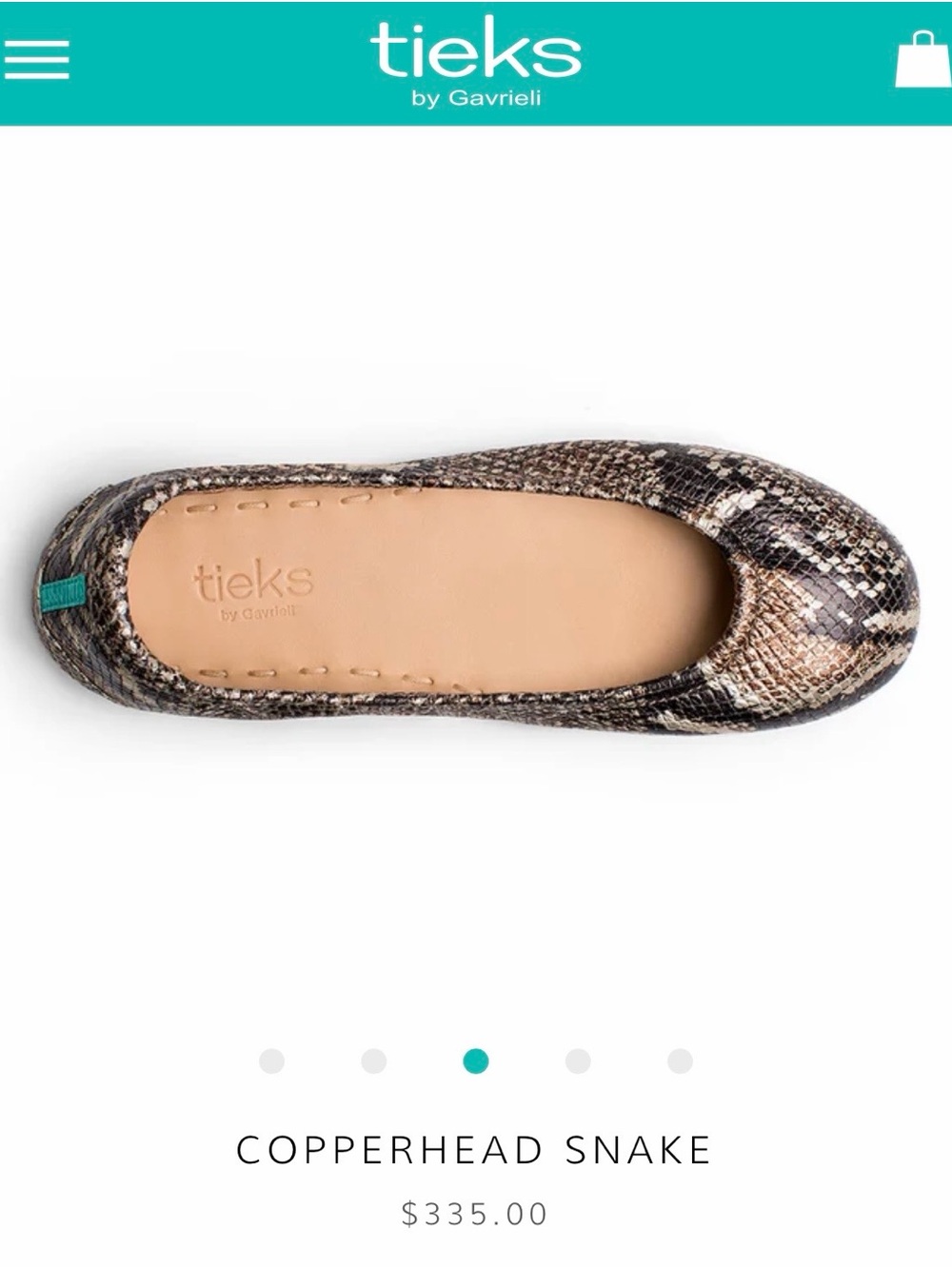 Tieks Copperhead Snake Ballet Flats with Teal Accents - Picture 2 of 5